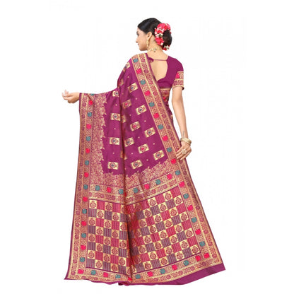 Women's Banarasi Silk Designer Weaving Saree With Unstitched Blouse (Purple, 5.50 Mtrs)