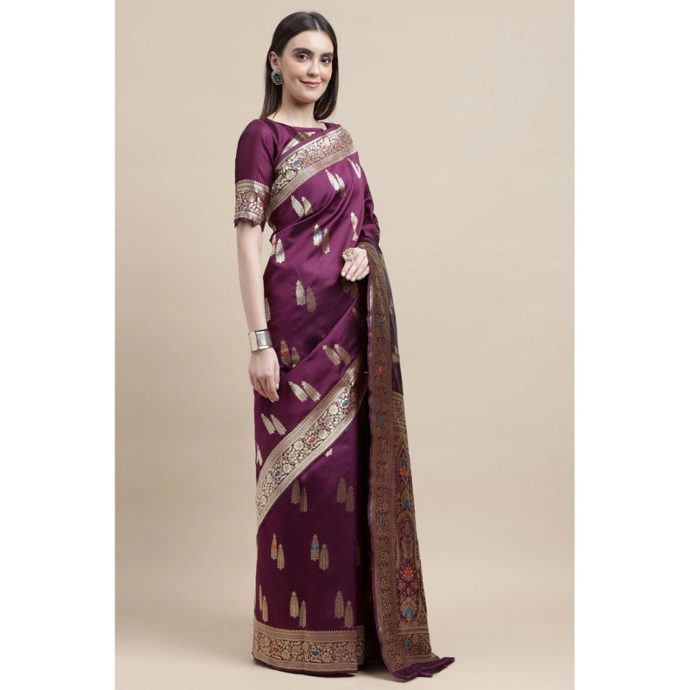 Women's Kanjivaram Silk Designer Weaving Saree With Unstitched Blouse (Purple, 5.50 Mtrs)