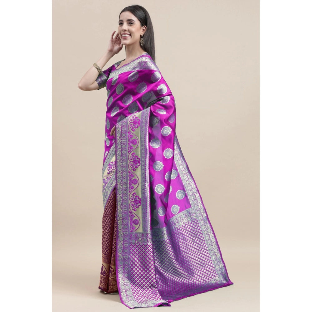 Women's Kanjivaram Silk Designer Weaving Saree With Unstitched Blouse (Purple &amp; Voilet, 5.50 Mtrs)