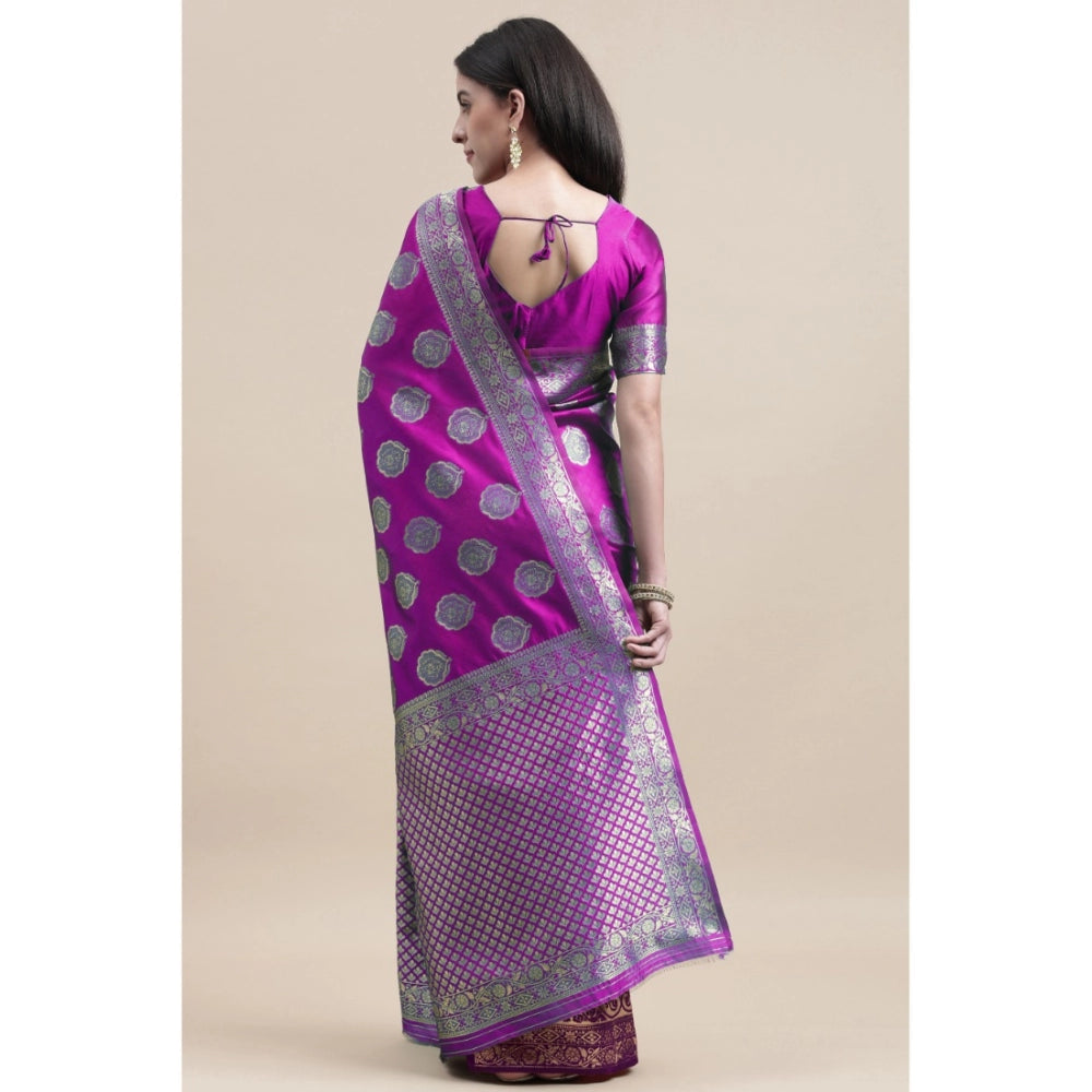 Women's Kanjivaram Silk Designer Weaving Saree With Unstitched Blouse (Purple &amp; Voilet, 5.50 Mtrs)