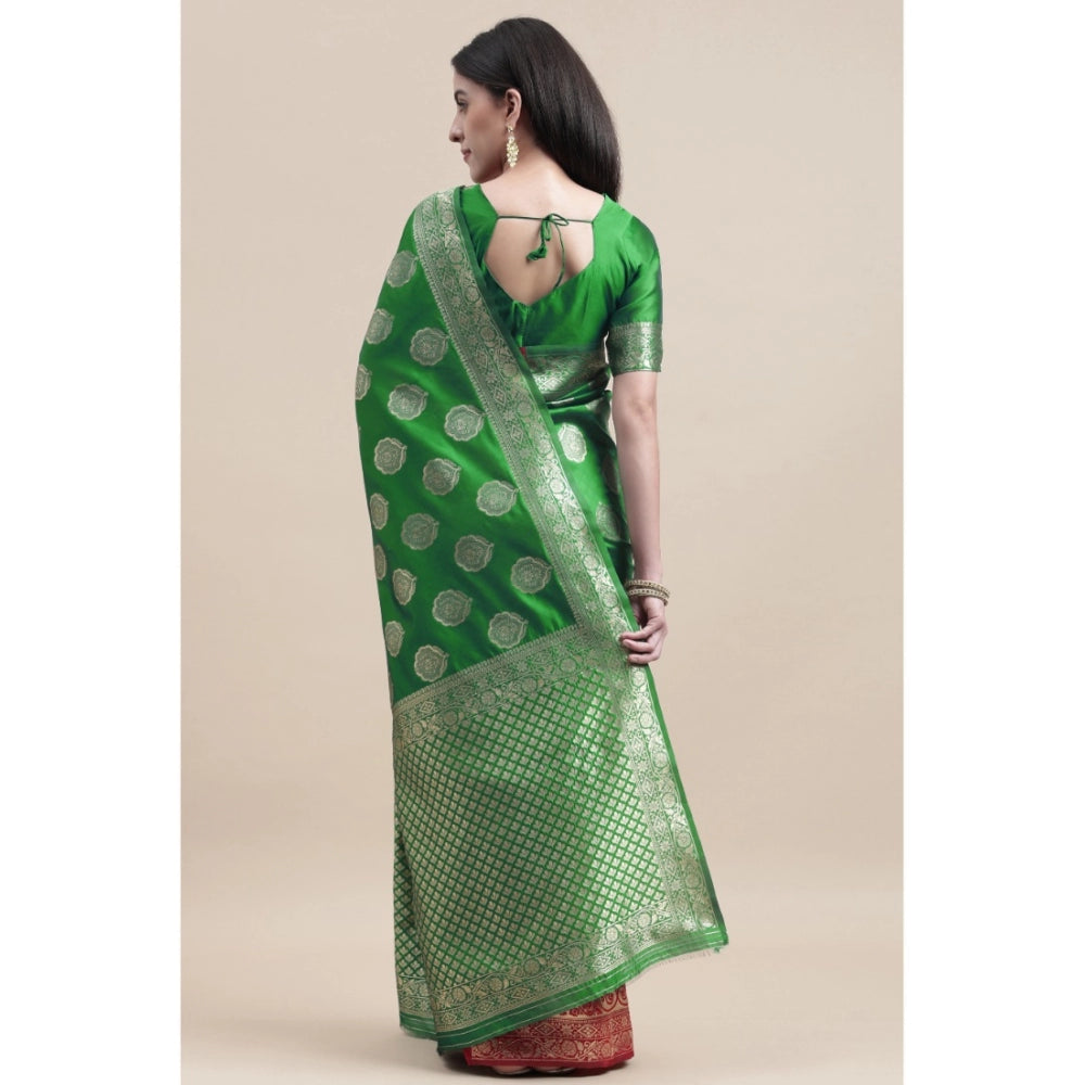 Women's Kanjivaram Silk Designer Weaving Saree With Unstitched Blouse (Green &amp; Red, 5.50 Mtrs)