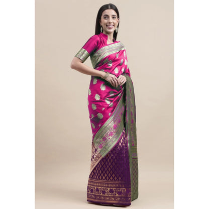 Women's Kanjivaram Silk Designer Weaving Saree With Unstitched Blouse (Purple &amp; Voilet, 5.50 Mtrs)