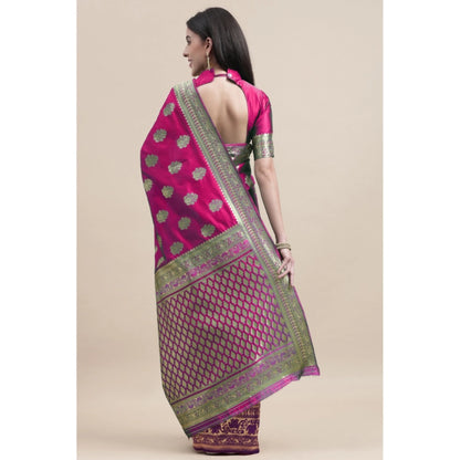 Women's Kanjivaram Silk Designer Weaving Saree With Unstitched Blouse (Purple &amp; Voilet, 5.50 Mtrs)