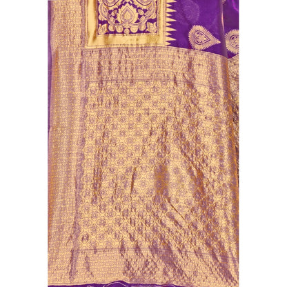 Women's Banarasi Silk Designer Weaving Saree With Unstitched Blouse (Purple, 5.50 Mtrs)