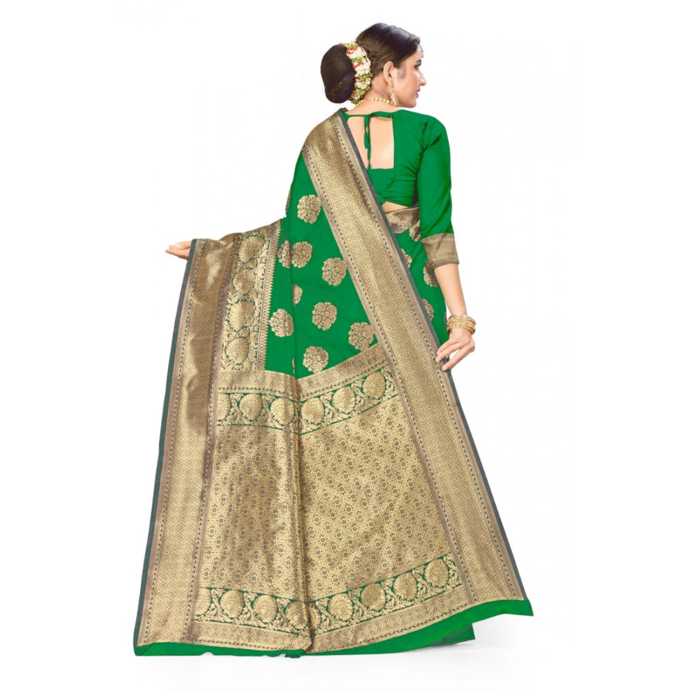 Women's Banarasi Silk Designer Weaving Saree With Unstitched Blouse (Green, 5.50 Mtrs)