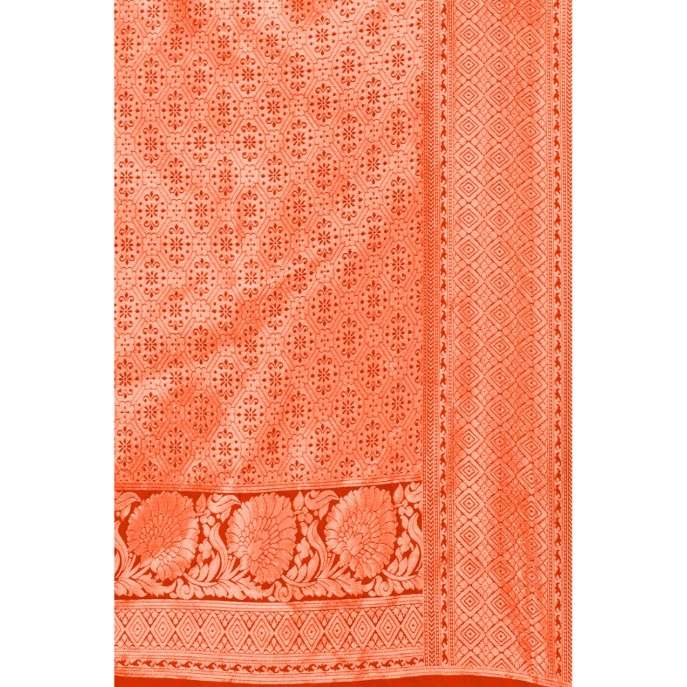 Women's Banarasi Silk Designer Weaving Saree With Unstitched Blouse (Orange, 5.50 Mtrs)