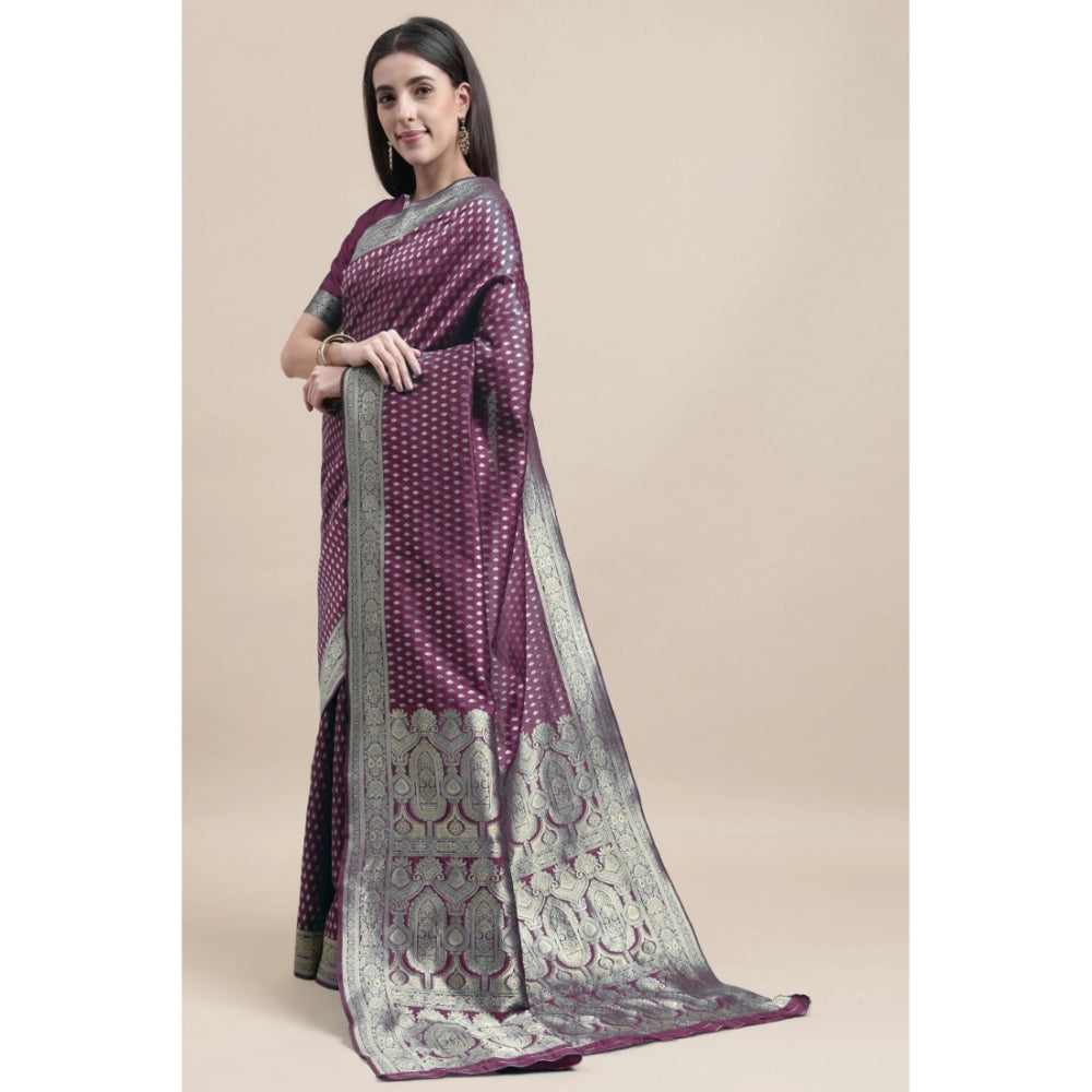 Women's Kanjivaram Silk Designer Weaving Saree With Unstitched Blouse (Purple, 5.50 Mtrs)