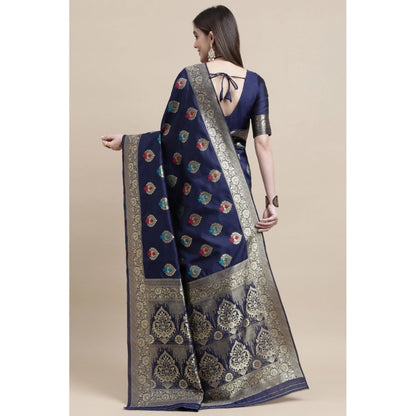 Women's Kanjivaram Silk Designer Weaving Saree With Unstitched Blouse (Blue, 5.50 Mtrs)