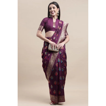 Women's Kanjivaram Silk Designer Weaving Saree With Unstitched Blouse (Purple, 5.50 Mtrs)