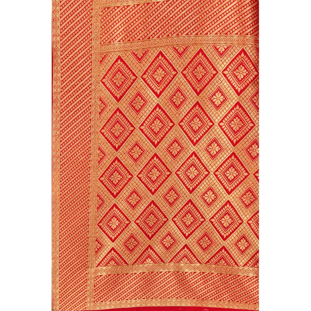 Women's Banarasi Silk Designer Weaving Saree With Unstitched Blouse (Red, 5.50 Mtrs)