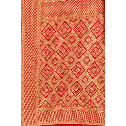 Women's Banarasi Silk Designer Weaving Saree With Unstitched Blouse (Red, 5.50 Mtrs)