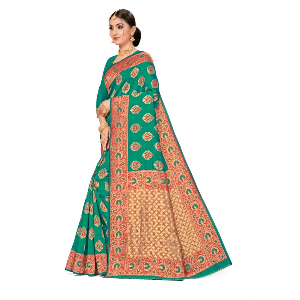 Women's Banarasi Silk Designer Weaving Saree With Unstitched Blouse (Green, 5.50 Mtrs)