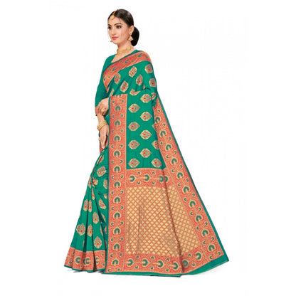 Women's Banarasi Silk Designer Weaving Saree With Unstitched Blouse (Green, 5.50 Mtrs)