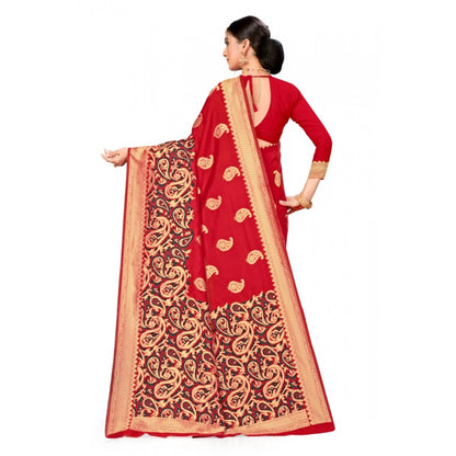 Women's Banarasi Silk Designer Weaving Saree With Unstitched Blouse (Red, 5.50 Mtrs)