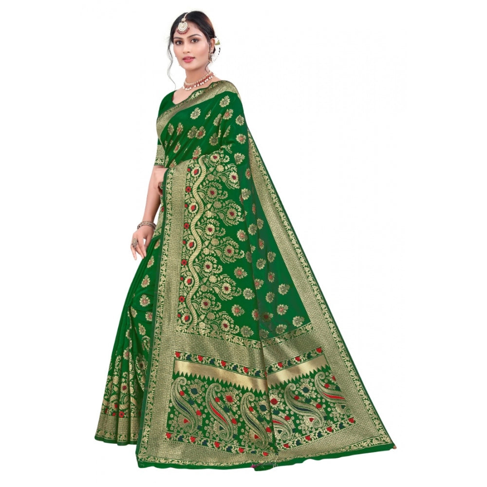 Women's Banarasi Silk Designer Weaving Saree With Unstitched Blouse (Green, 5.50 Mtrs)