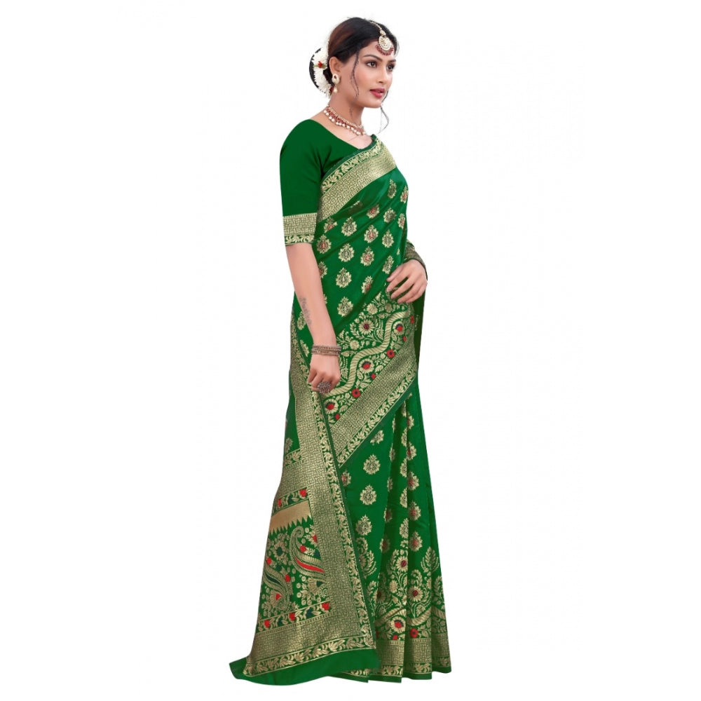 Women's Banarasi Silk Designer Weaving Saree With Unstitched Blouse (Green, 5.50 Mtrs)