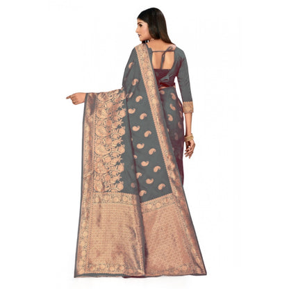 Women's Banarasi Silk Designer Weaving Saree With Unstitched Blouse (Grey, 5.50 Mtrs)