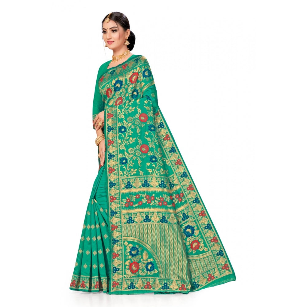 Women's Banarasi Silk Designer Weaving Saree With Unstitched Blouse (Green, 5.50 Mtrs)