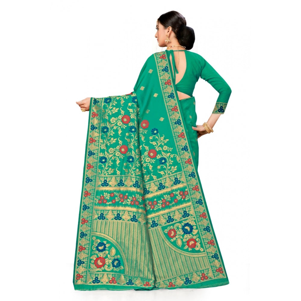 Women's Banarasi Silk Designer Weaving Saree With Unstitched Blouse (Green, 5.50 Mtrs)