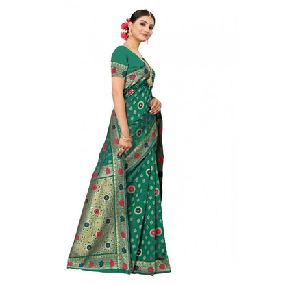 Women's Banarasi Silk Designer Weaving Saree With Unstitched Blouse (Green, 5.50 Mtrs)