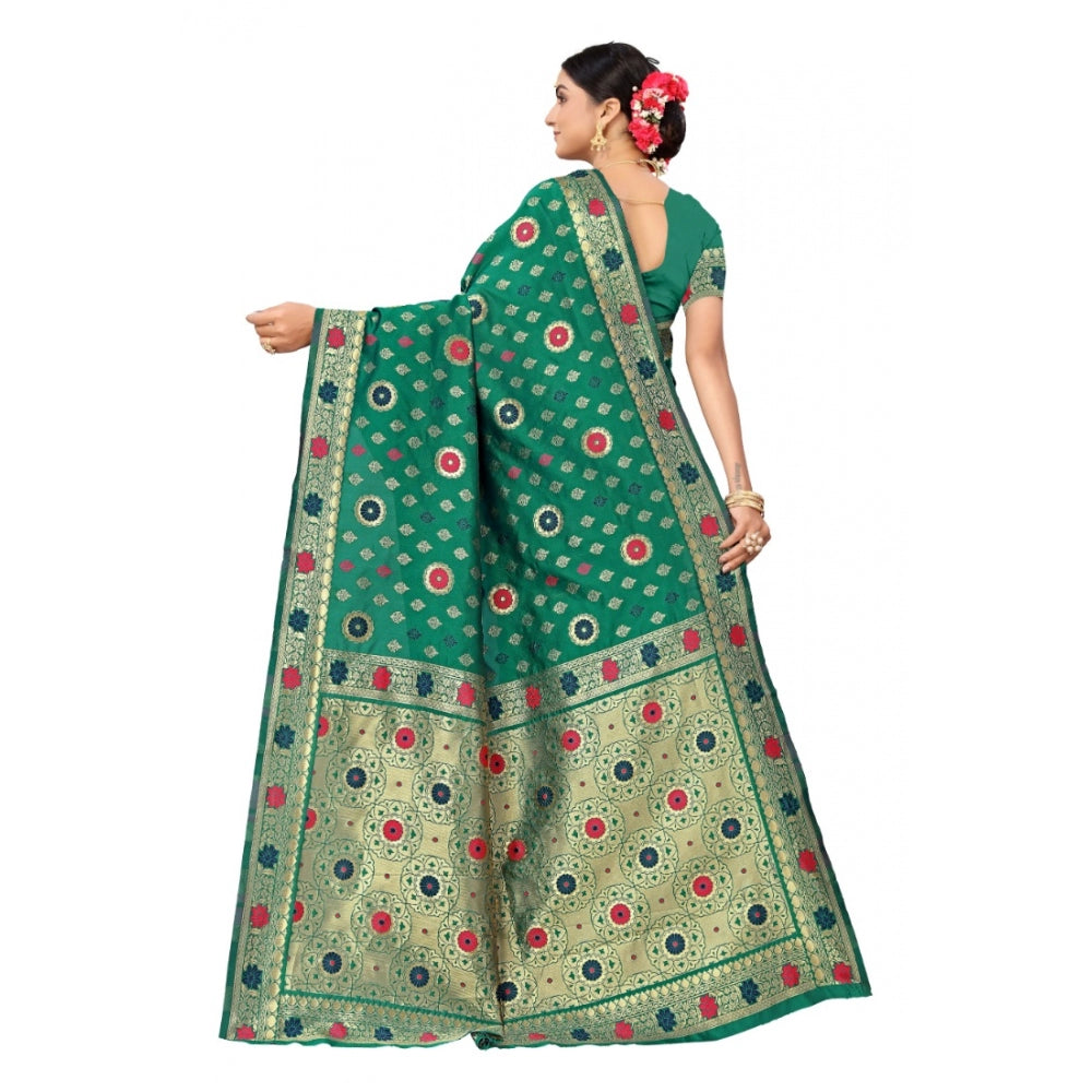 Women's Banarasi Silk Designer Weaving Saree With Unstitched Blouse (Green, 5.50 Mtrs)