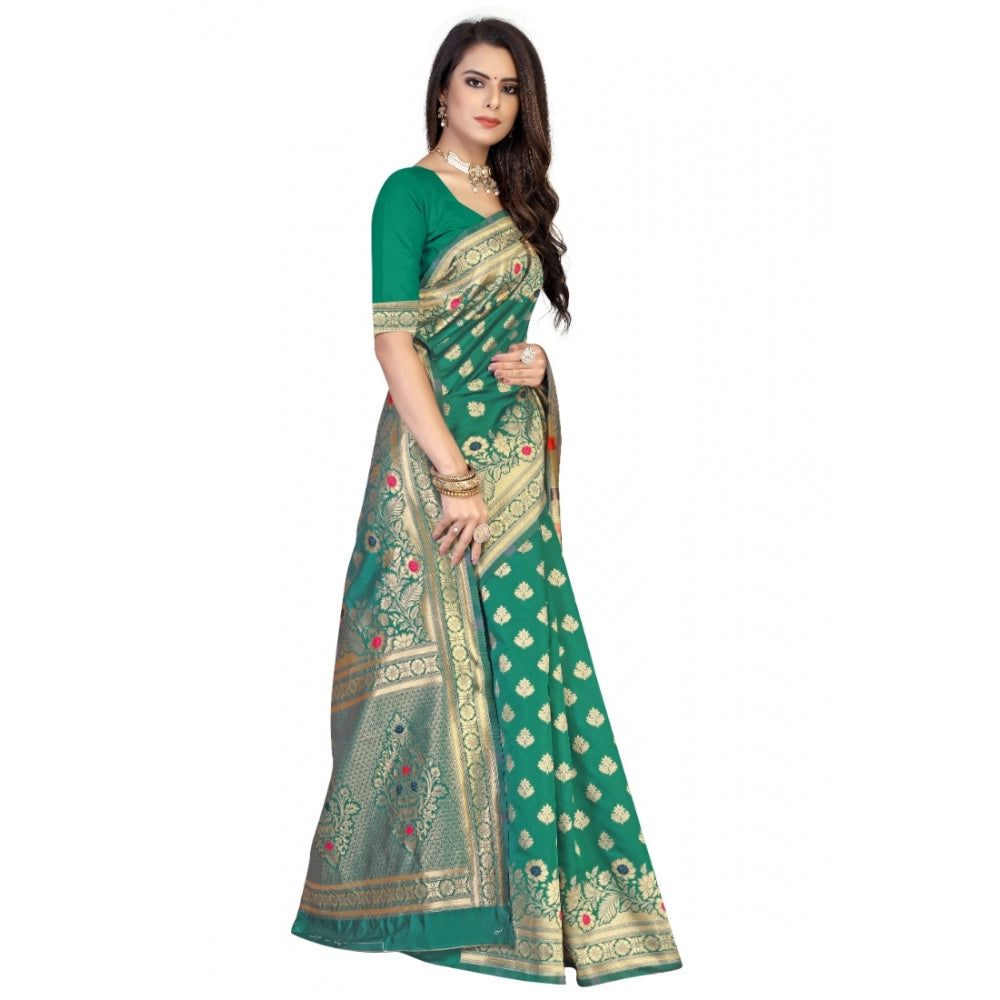 Women's Banarasi Silk Designer Weaving Saree With Unstitched Blouse (Green, 5.50 Mtrs)