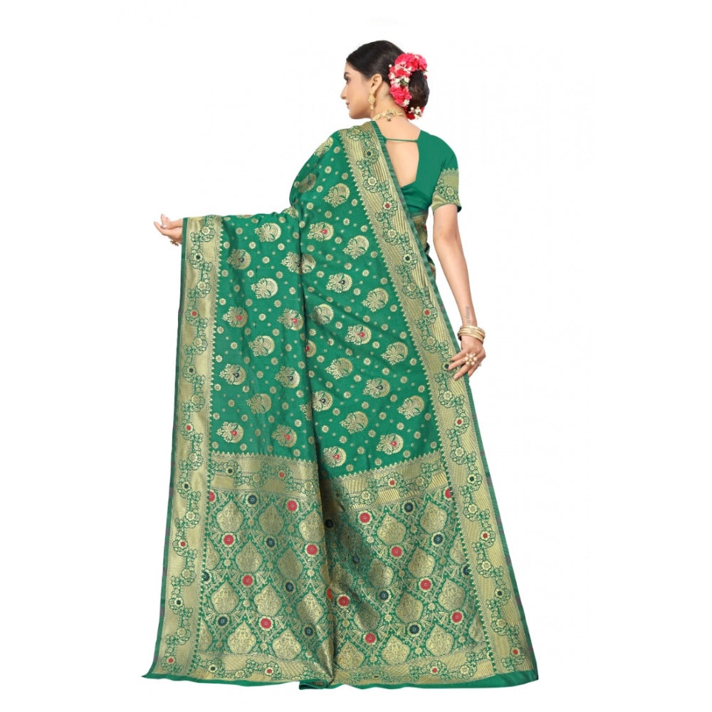 Women's Banarasi Silk Designer Weaving Saree With Unstitched Blouse (Green, 5.50 Mtrs)