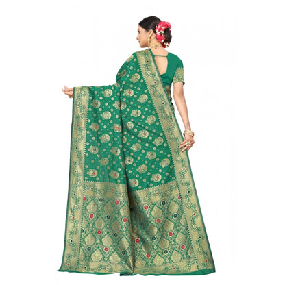 Women's Banarasi Silk Designer Weaving Saree With Unstitched Blouse (Green, 5.50 Mtrs)