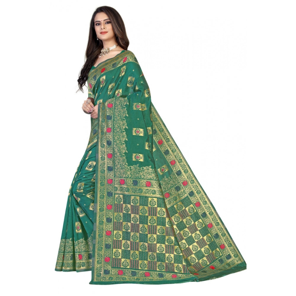 Women's Banarasi Silk Designer Weaving Saree With Unstitched Blouse (Green, 5.50 Mtrs)