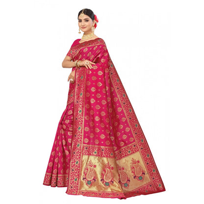 Women's Banarasi Silk Designer Weaving Saree With Unstitched Blouse (Pink, 5.50 Mtrs)