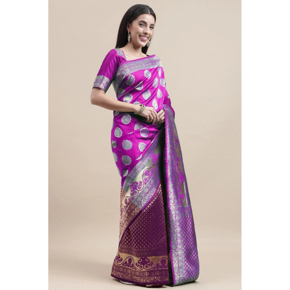 Women's Kanjivaram Silk Designer Weaving Saree With Unstitched Blouse (Purple &amp; Voilet, 5.50 Mtrs)