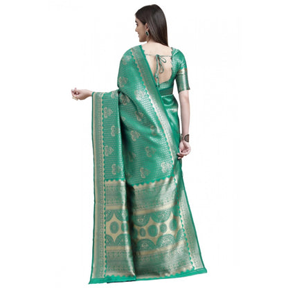 Women's Banarasi Silk Designer Weaving Saree With Unstitched Blouse (Green, 5.50 Mtrs)