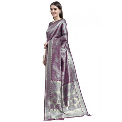 Women's Banarasi Silk Designer Weaving Saree With Unstitched Blouse (Purple, 5.50 Mtrs)