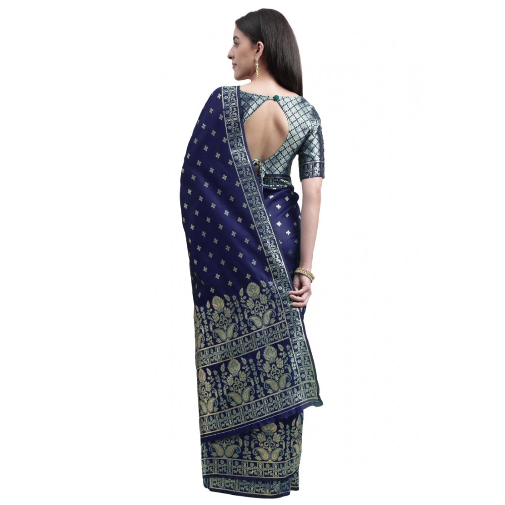 Women's Banarasi Silk Designer Weaving Saree With Unstitched Blouse (Blue, 5.50 Mtrs)