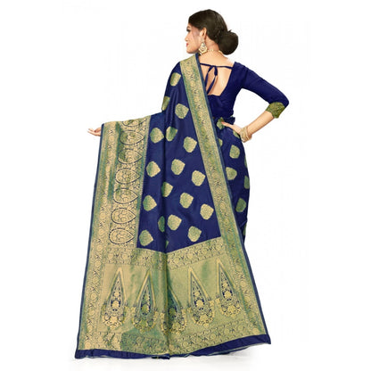 Women's Banarasi Silk Designer Weaving Saree With Unstitched Blouse (Blue, 5.50 Mtrs)