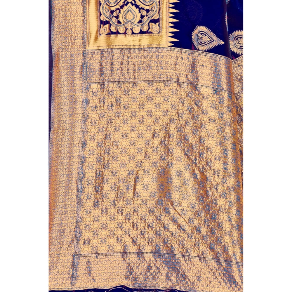 Women's Banarasi Silk Designer Weaving Saree With Unstitched Blouse (Navy Blue, 5.50 Mtrs)