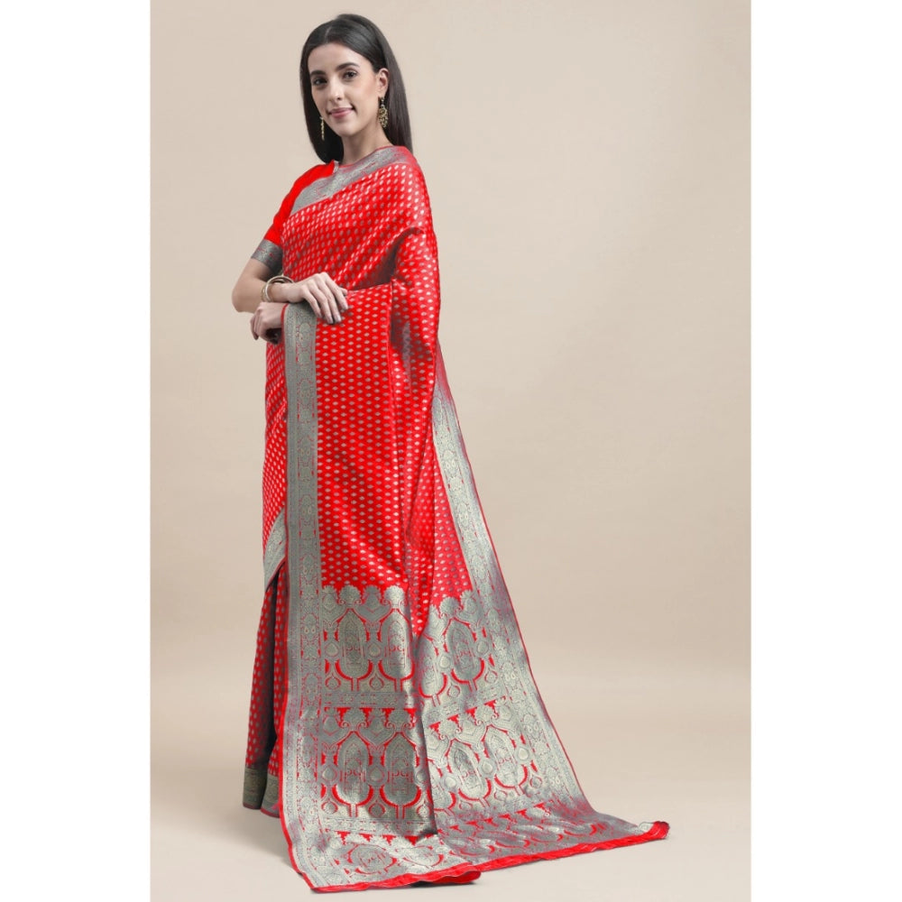 Women's Kanjivaram Silk Designer Weaving Saree With Unstitched Blouse (Red, 5.50 Mtrs)