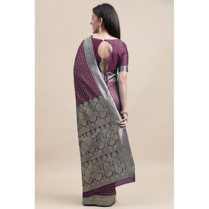 Women's Kanjivaram Silk Designer Weaving Saree With Unstitched Blouse (Purple, 5.50 Mtrs)