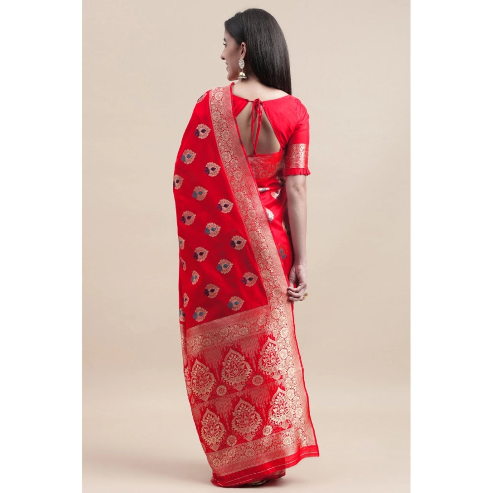 Women's Kanjivaram Silk Designer Weaving Saree With Unstitched Blouse (Red, 5.50 Mtrs)