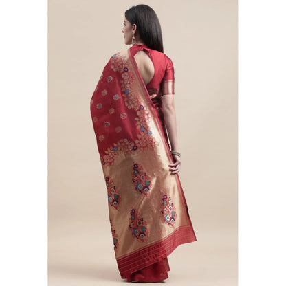 Women's Kanjivaram Silk Designer Weaving Saree With Unstitched Blouse (Red, 5.50 Mtrs)