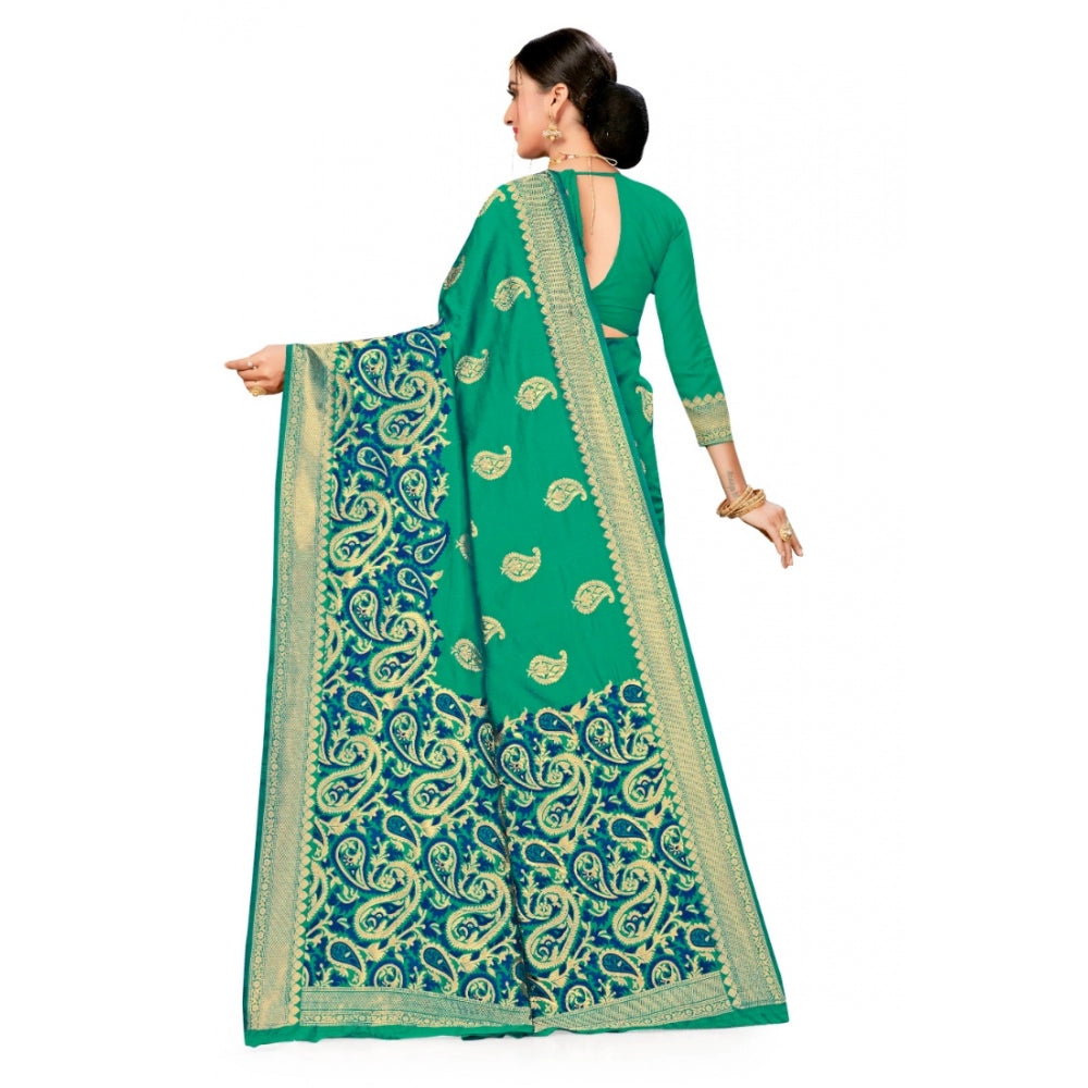 Women's Banarasi Silk Designer Weaving Saree With Unstitched Blouse (Green, 5.50 Mtrs)