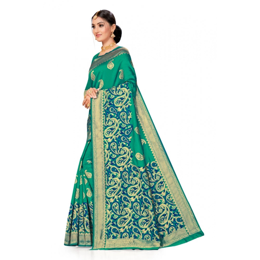 Women's Banarasi Silk Designer Weaving Saree With Unstitched Blouse (Green, 5.50 Mtrs)