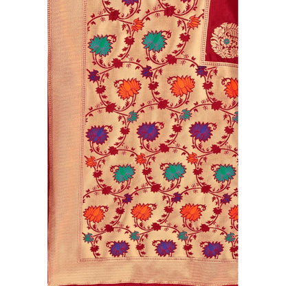 Women's Banarasi Silk Designer Weaving Saree With Unstitched Blouse (Maroon, 5.50 Mtrs)