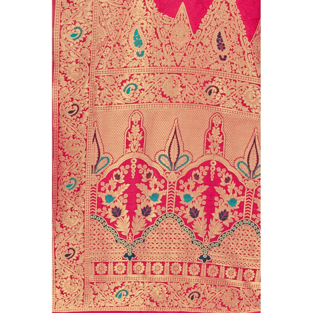 Women's Banarasi Silk Designer Weaving Saree With Unstitched Blouse (Pink, 5.50 Mtrs)