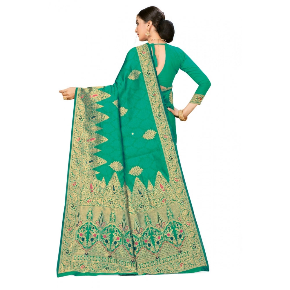 Women's Banarasi Silk Designer Weaving Saree With Unstitched Blouse (Green, 5.50 Mtrs)