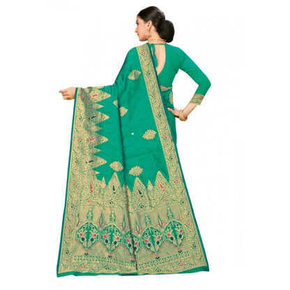 Women's Banarasi Silk Designer Weaving Saree With Unstitched Blouse (Green, 5.50 Mtrs)