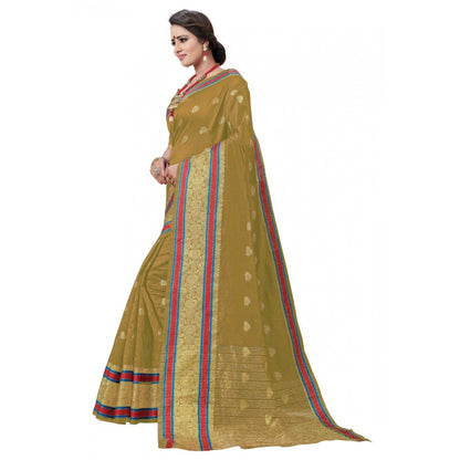 Women's Cotton Silk Designer Weaving Saree With Unstitched Blouse (Beige, 5.50 Mtrs)