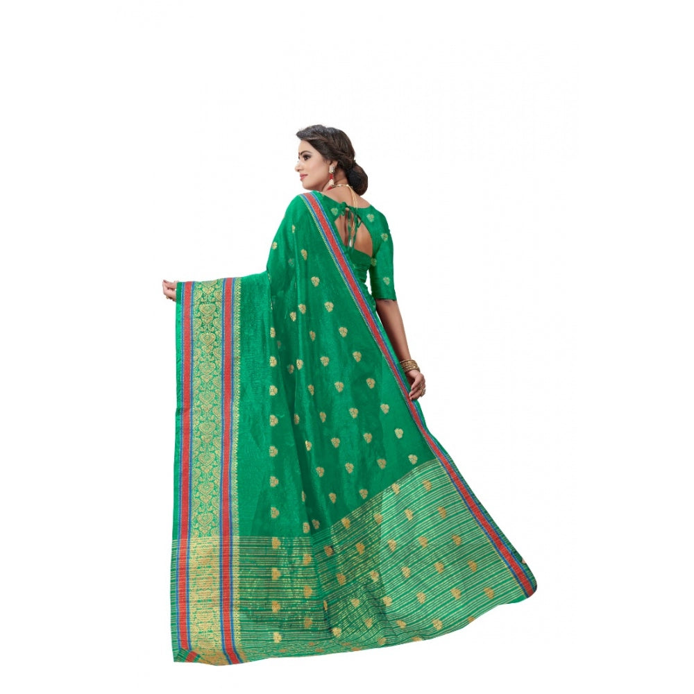 Women's Cotton Silk Designer Weaving Saree With Unstitched Blouse (Green, 5.50 Mtrs)