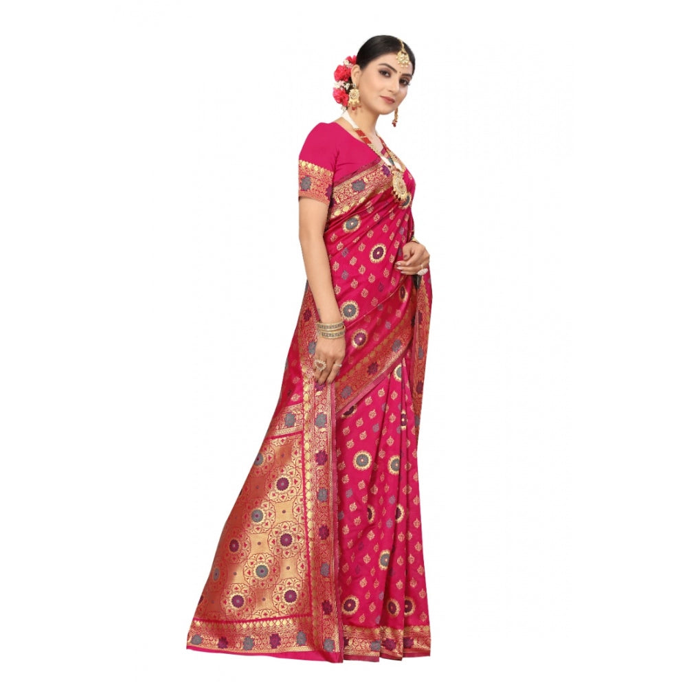 Women's Banarasi Silk Designer Weaving Saree With Unstitched Blouse (Pink, 5.50 Mtrs)