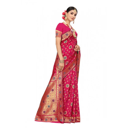 Women's Banarasi Silk Designer Weaving Saree With Unstitched Blouse (Pink, 5.50 Mtrs)